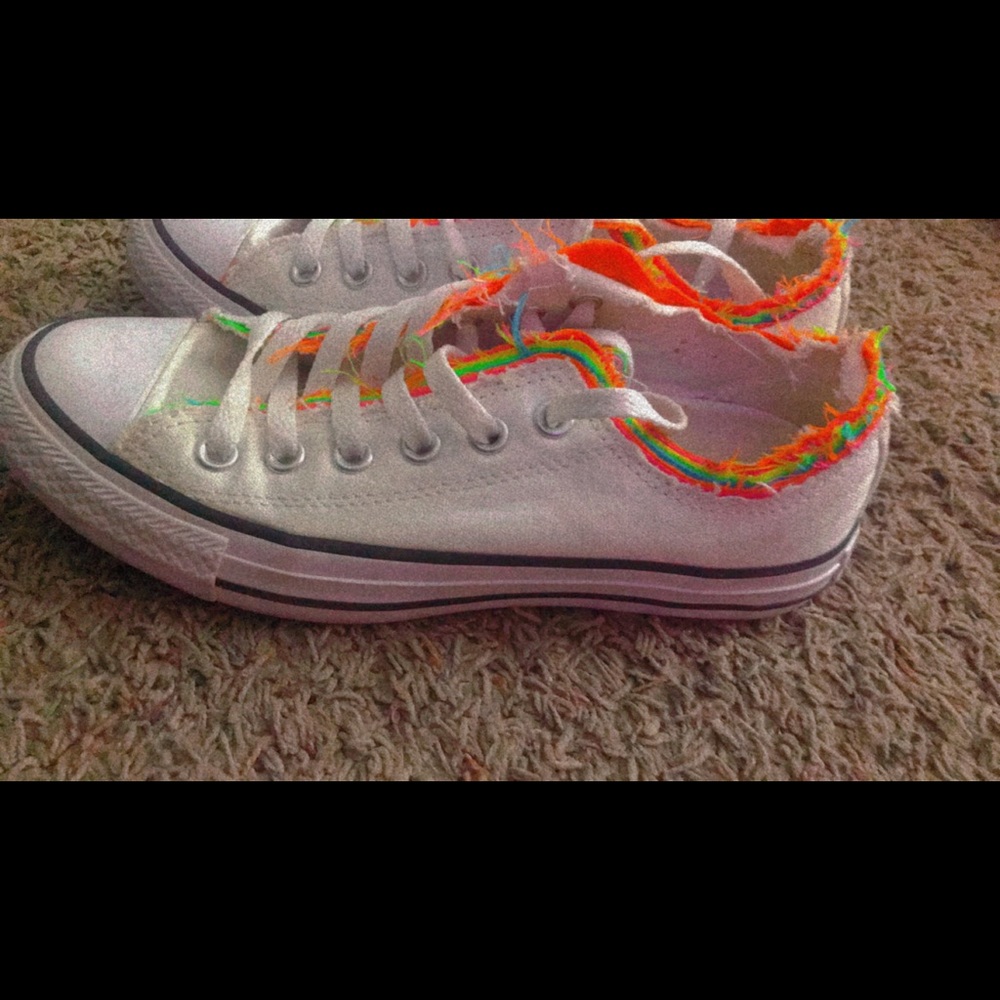 White with rainbow lined converse all star